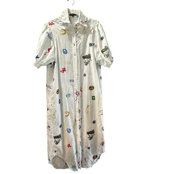Beulah Style Soleil Embroidered Short Sleeves Button Front Shirt Dress Size L - Picture 6 of 10